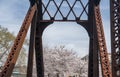 Steel girder bridge carries the bike walking trail over Deckers Creek Morgantown Royalty Free Stock Photo