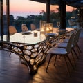 Organic Dining Table With Volumetric Lighting And Suffolk Coast Views