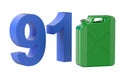 Steel green jerrycan with 91 gasoline