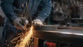 Steel grinding and milling process using power tools such as grinders and angle grinders Royalty Free Stock Photo