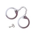 Steel handcuffs with key isolated on white background Royalty Free Stock Photo