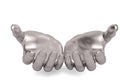 Steel hands keeping holding or protecting on a white background,3D illustration.