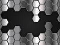 Steel hexagons. Silver and black metal background. Abstract vector illustration