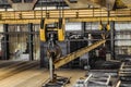 Steel hooks with linear traverse of industrial overhead crane Royalty Free Stock Photo