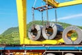 Steel hot rolling coil transportation Royalty Free Stock Photo