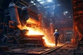 Steel industrial people foundry welder metallurgy heat liquid heavy iron furnace factory metal