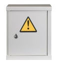 Steel locker hazard warning sign