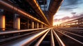 Steel long pipes in crude oil factory during sunset. Generative Ai Royalty Free Stock Photo