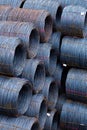 Steel low carbon wire rod, hot rolled steel drawing wire twelve millimeters or half an inch in diameter in coils. Freight Royalty Free Stock Photo