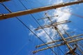 Steel masts of a sailing ship. Royalty Free Stock Photo