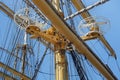 Steel masts of a sailing ship. Royalty Free Stock Photo