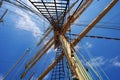 Steel masts of a sailing ship. Royalty Free Stock Photo