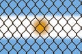 A steel mesh against the background of the flag Argentina.