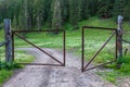 Steel mesh fence gate forest Royalty Free Stock Photo