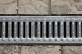 Steel metal grey galvanized zinced drainage grate of drainage c Royalty Free Stock Photo