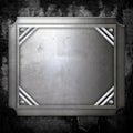 Steel metal plate on concrete wall Royalty Free Stock Photo