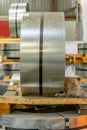 Steel metal roll coils in metal factory workshop Royalty Free Stock Photo