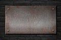 Steel metal rusty plate over brick wall 3d illustration Royalty Free Stock Photo