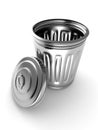 Steel metal trash can bin on white background