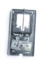 Steel mouse or rat trap with a 100 dollar banknote bait isolated on white Royalty Free Stock Photo