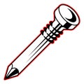 Steel nail, black and white, with red outline vector