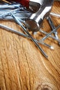 Steel nails on old wood Royalty Free Stock Photo