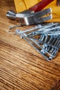 Steel nails on old wood Royalty Free Stock Photo