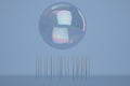 Steel needle array and bubble. 3D illustration. Royalty Free Stock Photo