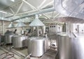 Steel new pipelines and vats on milk factory Royalty Free Stock Photo