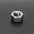 Steel nut on a gray background. Side view Royalty Free Stock Photo