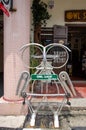 Steel owl scuplture made by bicycle part which is located at street art in Georgetown, Penang