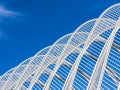 Steel pattern White line geometric form Architecture details Blue sky background Royalty Free Stock Photo