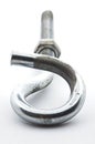 Steel pigtail screw hook on white background