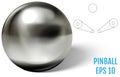 Steel pinball ball on white surface realistic vector