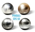 Steel pinball balls on white surface realistic vector