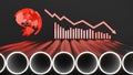 Steel pipe for construction and industry on a black background and product price chart,Commodities such as steel prices fall.