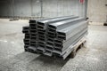 Steel pipes bunch in warehouse Royalty Free Stock Photo
