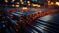 Steel pipes of different diameters in the warehouse of pipelines and spare parts for oil refining petrochemical