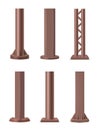 Steel pipes. Realistic ads street steel columns decent vector illustrations set