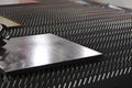 a steel plate on machine , ready for processing Royalty Free Stock Photo