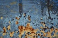 The steel plate, painted in blue, was destroyed by rust. The resulting pattern of blue, yellow, and brown. Royalty Free Stock Photo