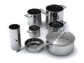 Steel pots and pans Royalty Free Stock Photo