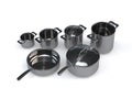 Steel pots and pans Royalty Free Stock Photo