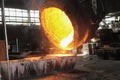 Steel production in electric furnaces. Sparks of molten steel. Electric arc furnace shop EAF. Metallurgical production, heavy