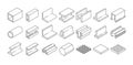 Steel Profiles Used In Construction And Architecture In A Line Art Isometric Style. Vector Outline Set of Square Tubes