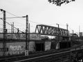 steel railway bridge in Koeln, black and white Royalty Free Stock Photo