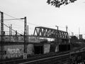 steel railway bridge in Koeln, black and white Royalty Free Stock Photo