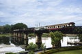 Steel railway bridge over river kwai of landmarks memorials historical sites and monuments World War II Sites for thai people Royalty Free Stock Photo