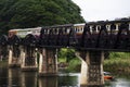 Steel railway bridge over river kwai of landmarks memorials historical sites and monuments World War II Sites for thai people Royalty Free Stock Photo