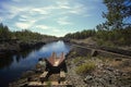 Steel ramp at a northern Swedish river, once used for stream regulation